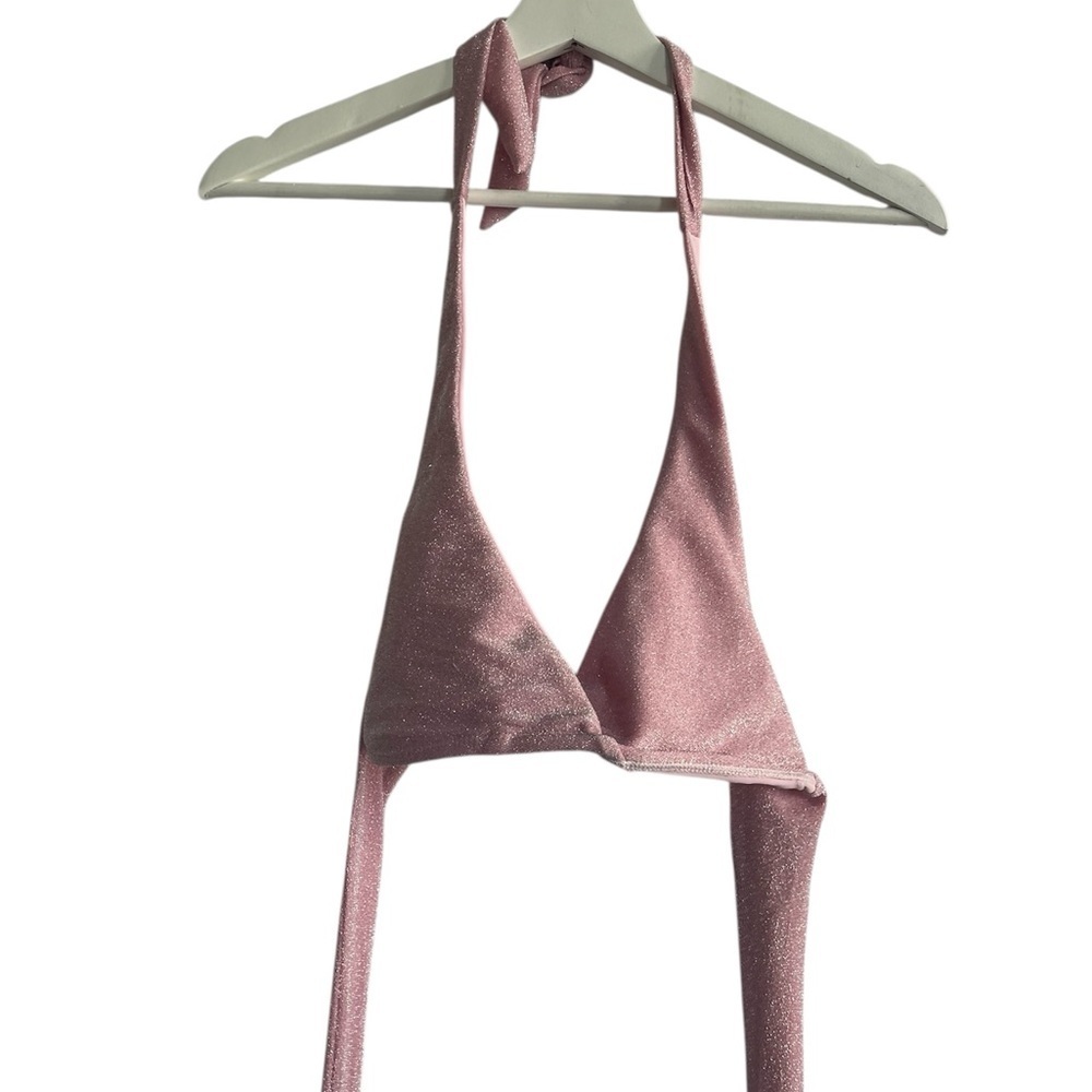 More to come Elegant Pink Halter glitter bikini top Size Small